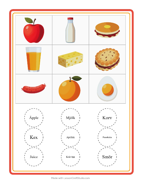 Bildbingo med smörgåsar – arbetsblad för förskolan — 2