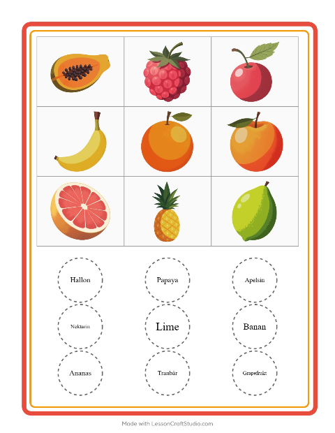 Bildbingo med frukter – arbetsblad för förskolan — 2