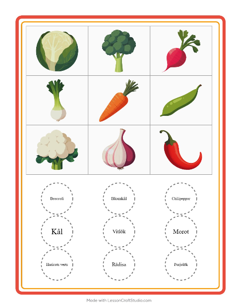 Bildbingo med grönsaker – arbetsblad för förskolan — 2