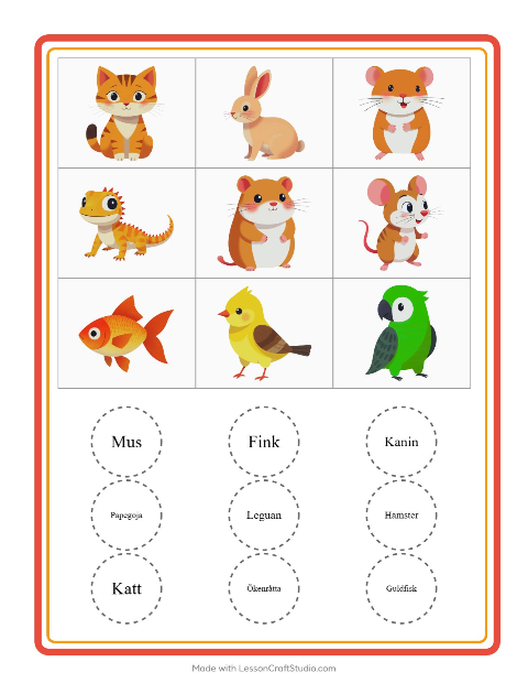 Bildbingo med djur – arbetsblad för förskolan — 2