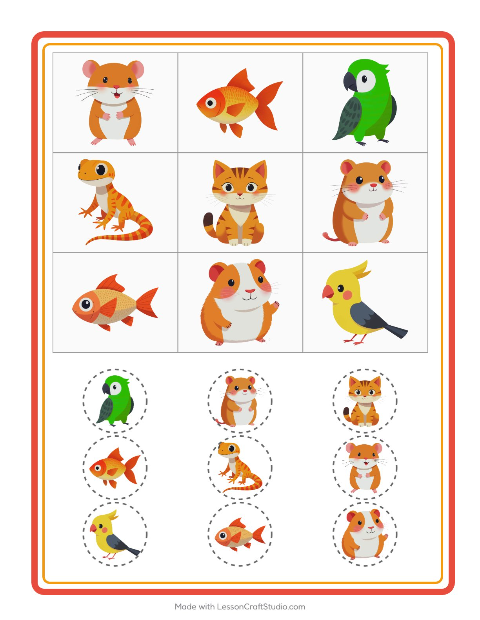 Förhandsvisning av Bingo-arbetsblad med Husdjur för Förskoleklass
