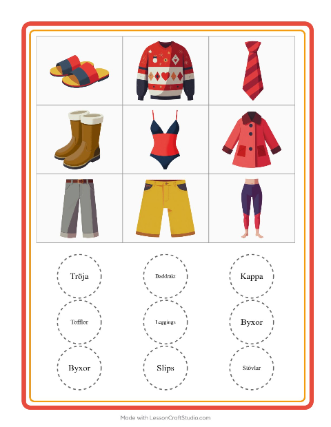 Bildbingo med kläder – arbetsblad för förskolan — 2