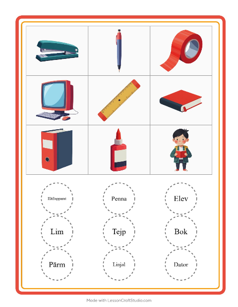 Bildbingo med pennor – arbetsblad för förskolan — 2