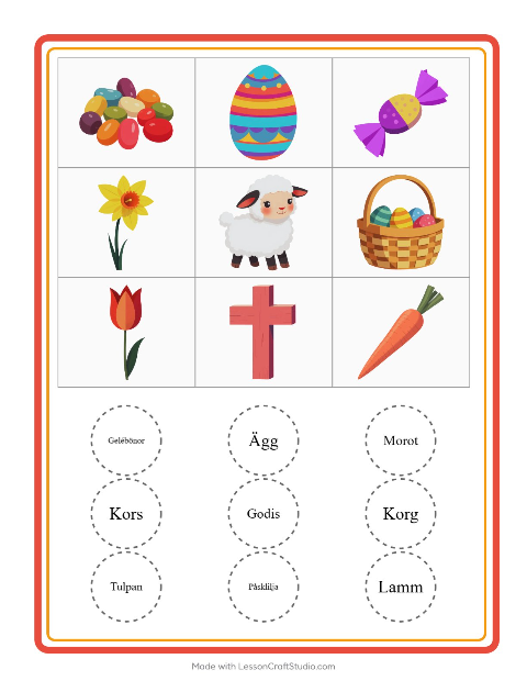 Bildbingo med ägg – arbetsblad för förskolan — 2