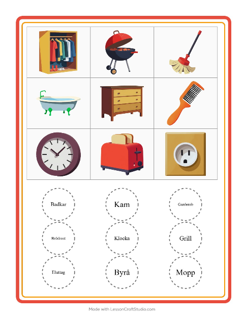 Bildbingo med saker – arbetsblad för förskolan — 2