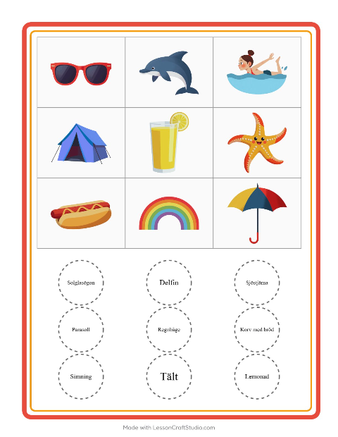 Bildbingo med solar – arbetsblad för förskolan — 2