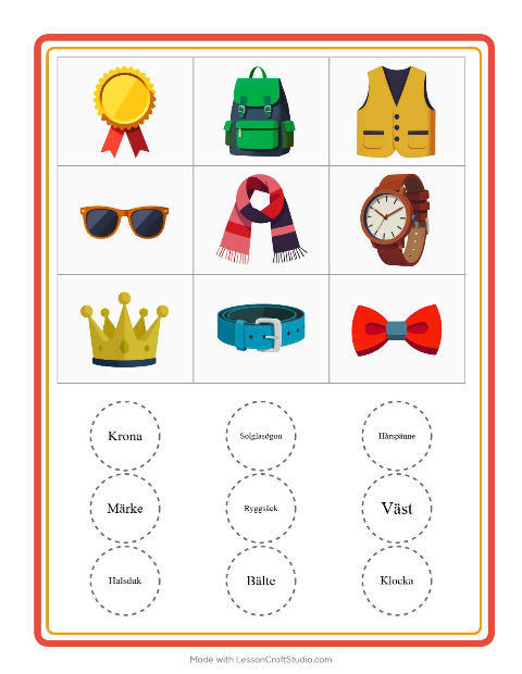 Bildbingo med accessoarer – arbetsblad för förskolan — 2