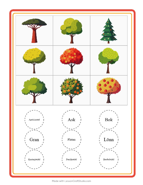 Bildbingo med träd – arbetsblad för förskolan — 2