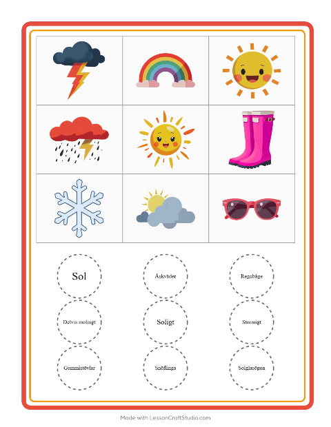 Bildbingo med moln – arbetsblad för förskolan — 2