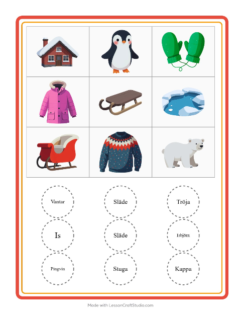 Bildbingo med snöflingor – arbetsblad för förskolan — 2