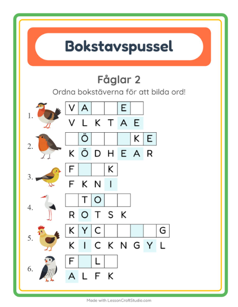 Ordpussel – Fåglar 2