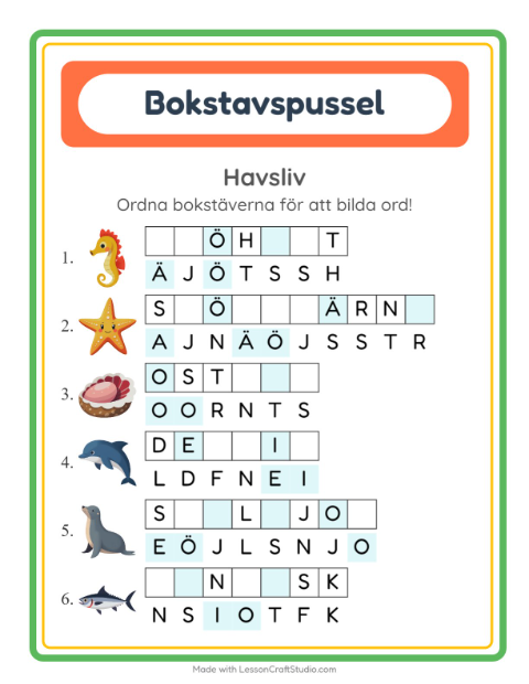 Ordpussel – Havsliv
