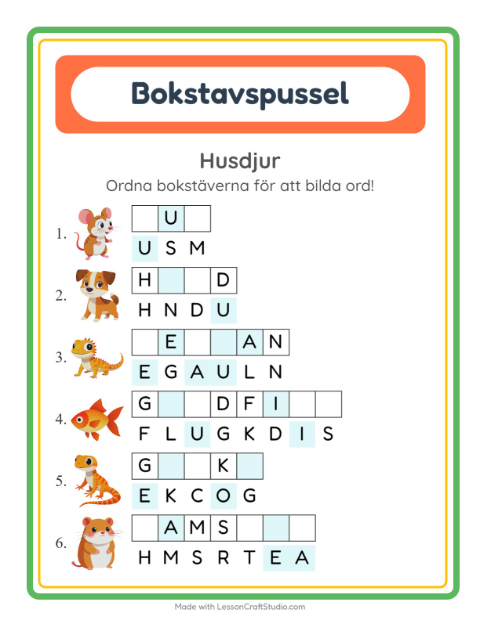 Ordpussel – Husdjur