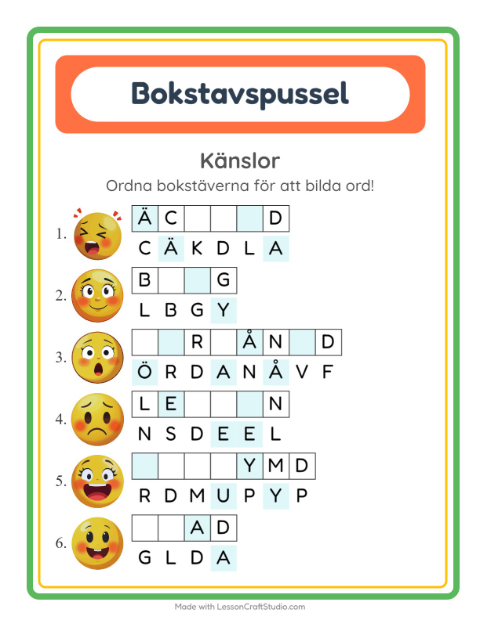 Ordpussel – Känslor