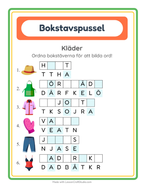 Ordpussel – Kläder