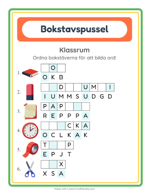 Ordpussel – Klassrum