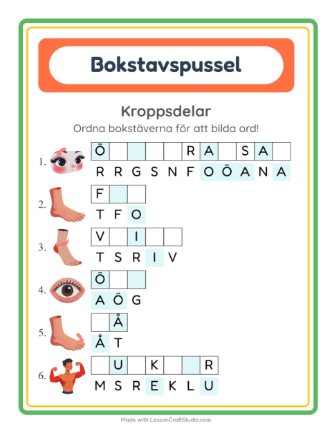 Ordpussel – Kroppsdelar
