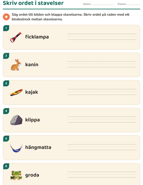 Förhandsvisning av Dela upp ord i stavelser-arbetsblad med Camping för Årskurs 1