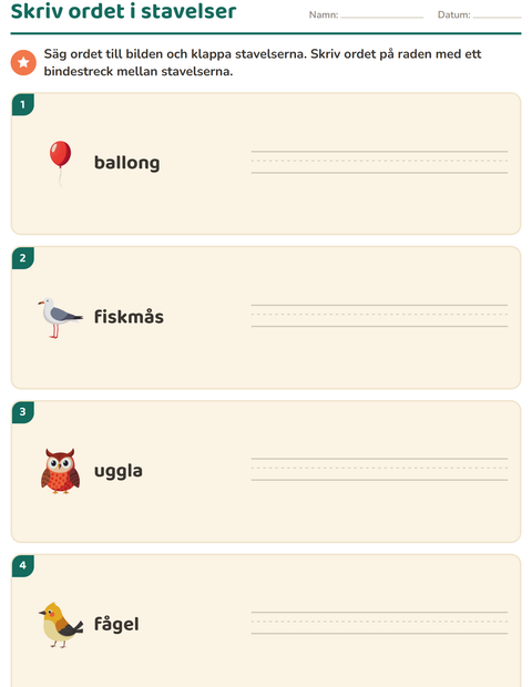 Förhandsvisning av Dela upp ord i stavelser-arbetsblad med Saker som flyger för Årskurs 1