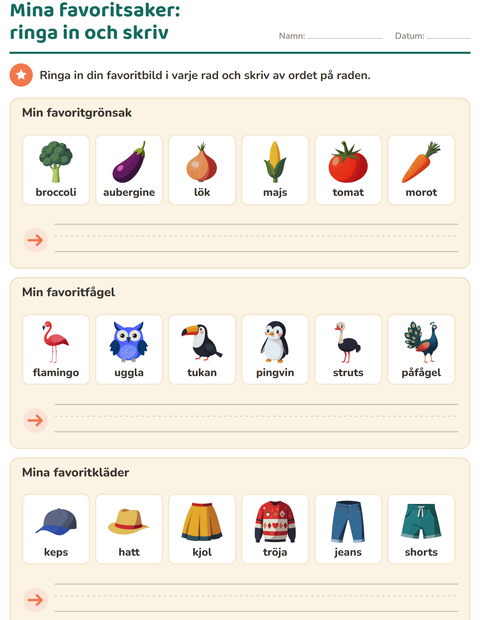 Förhandsvisning av Det här är jag-arbetsblad för Förskoleklass