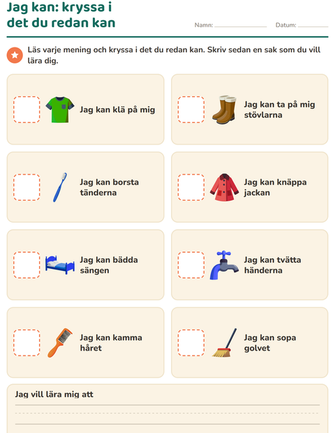 Förhandsvisning av Det här är jag-arbetsblad för Förskoleklass