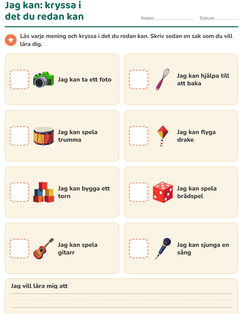 Förhandsvisning av Det här är jag-arbetsblad för Förskoleklass