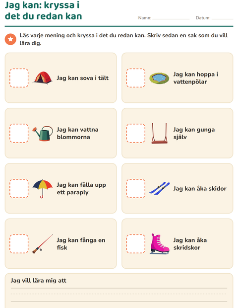 Förhandsvisning av Det här är jag-arbetsblad för Förskoleklass