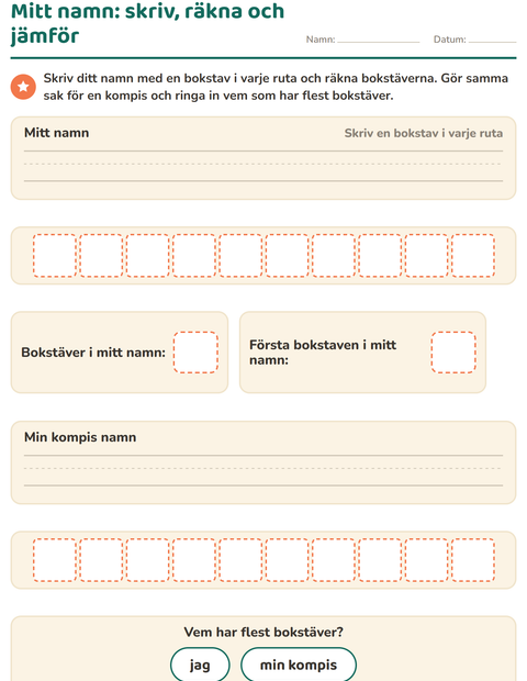 Förhandsvisning av Det här är jag-arbetsblad för Förskoleklass