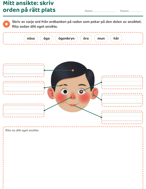 Förhandsvisning av Det här är jag-arbetsblad för Förskoleklass