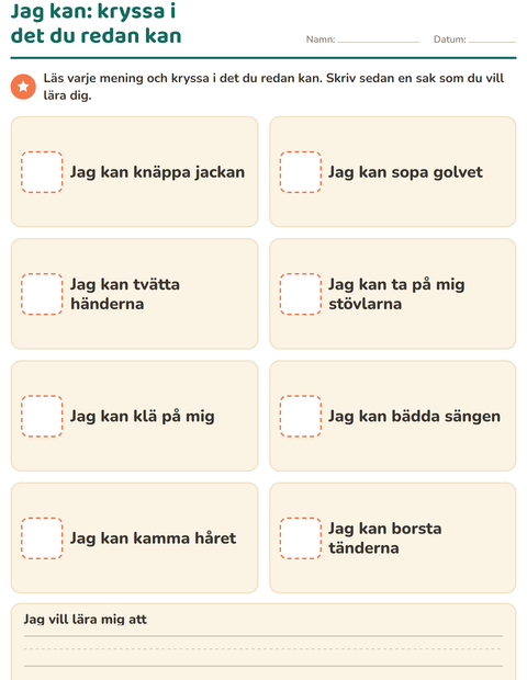 Förhandsvisning av Det här är jag-arbetsblad för Förskoleklass