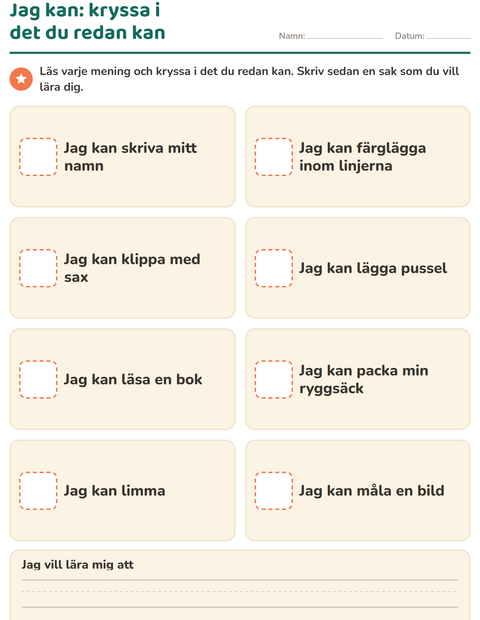 Förhandsvisning av Det här är jag-arbetsblad för Förskoleklass