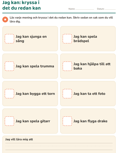 Förhandsvisning av Det här är jag-arbetsblad för Förskoleklass