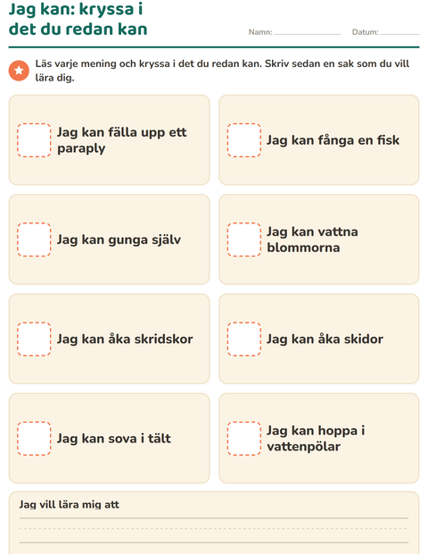 Förhandsvisning av Det här är jag-arbetsblad för Förskoleklass