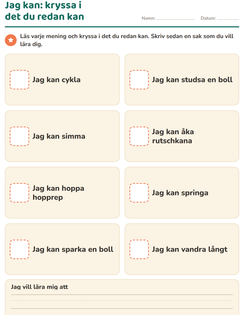 Förhandsvisning av Det här är jag-arbetsblad för Förskoleklass
