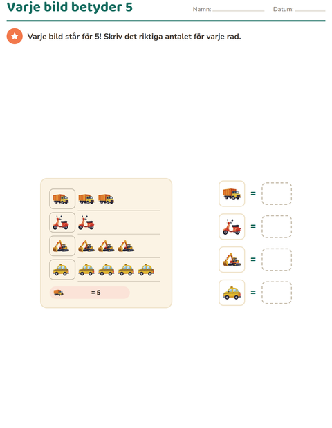 Förhandsvisning av Diagram-arbetsblad med Fordon för Årskurs 3