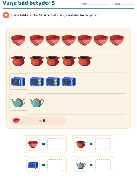 Förhandsvisning av Diagram-arbetsblad med Köksredskap för Årskurs 3