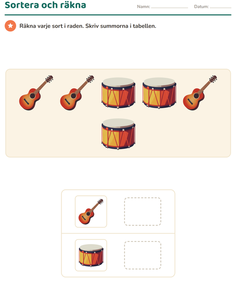 Förhandsvisning av Diagram-arbetsblad med Musik för Årskurs 1