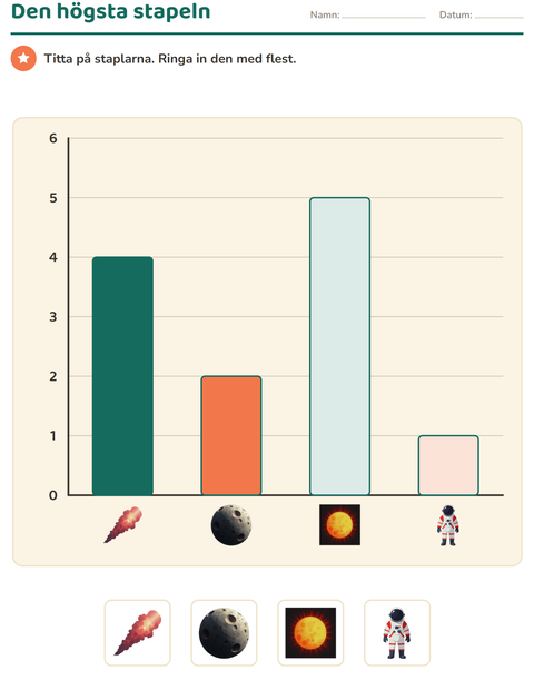 Förhandsvisning av Diagram-arbetsblad med Rymden för Årskurs 1
