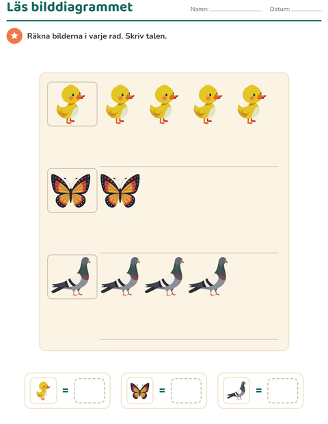 Förhandsvisning av Diagram-arbetsblad med Saker som flyger för Årskurs 1