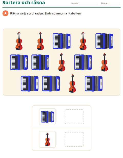 Förhandsvisning av Diagram-arbetsblad med Musik för Årskurs 1