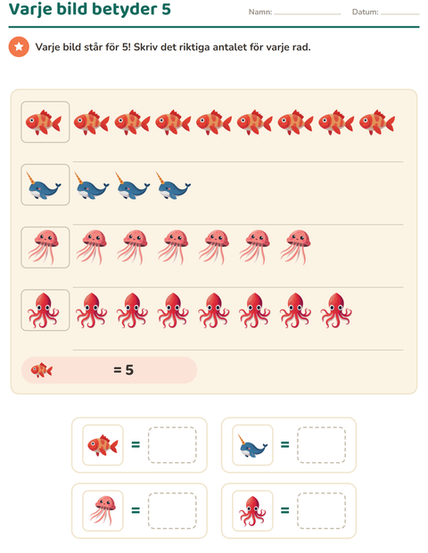 Förhandsvisning av Diagram-arbetsblad med Havsliv för Årskurs 3