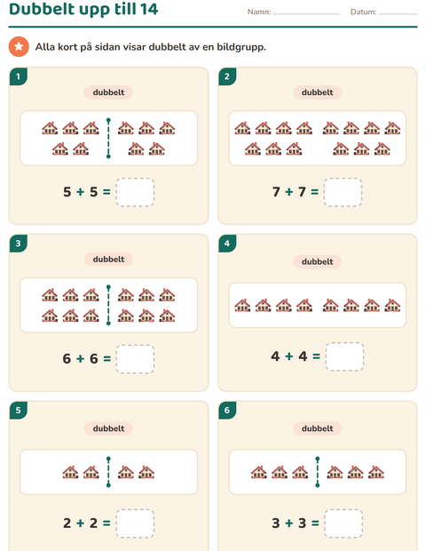 Förhandsvisning av Dubbelt och hälften-arbetsblad med Blandat för Årskurs 1