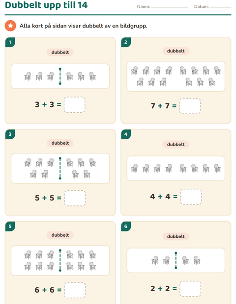 Förhandsvisning av Dubbelt och hälften-arbetsblad med Hem och Natur SV för Årskurs 1