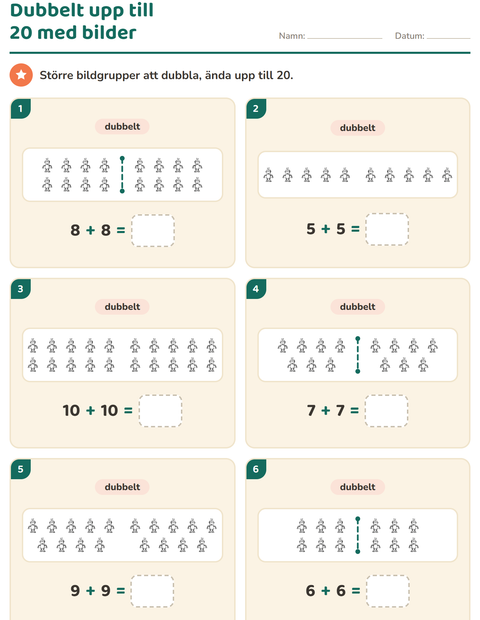 Förhandsvisning av Dubbelt och hälften-arbetsblad med Leksaker SV 2 för Årskurs 1