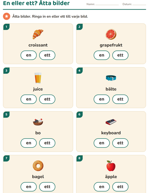 Förhandsvisning av En eller ett-arbetsblad med Frukost för Förskoleklass