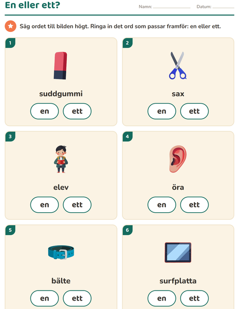Förhandsvisning av En eller ett-arbetsblad med Klassrum för Förskoleklass