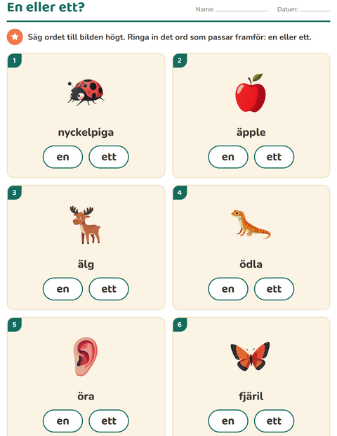 Förhandsvisning av En eller ett-arbetsblad med Skogsdjur för Förskoleklass
