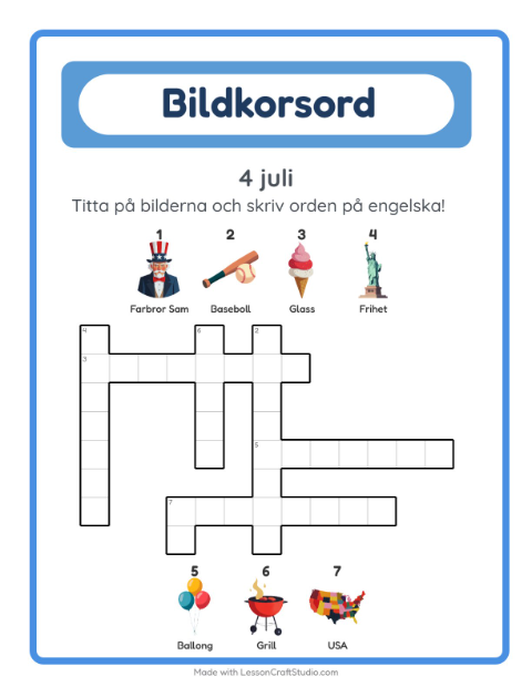 Engelskt bildkorsord – 4 juli