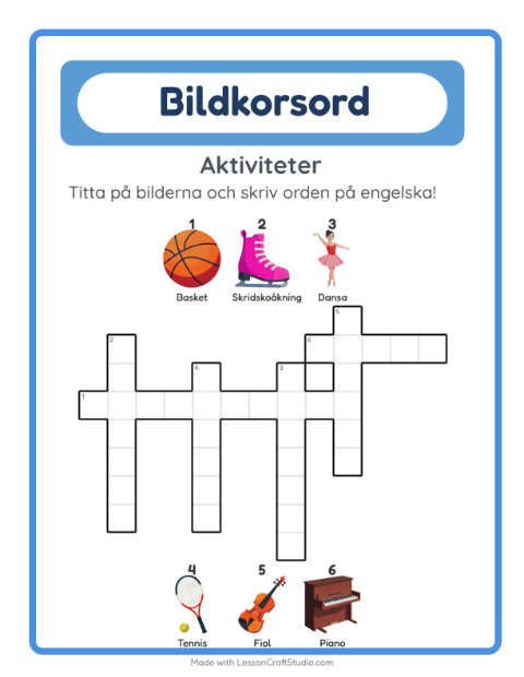 Engelskt bildkorsord – Aktiviteter