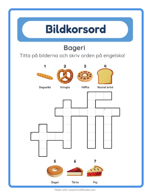 Engelskt bildkorsord – Bageri